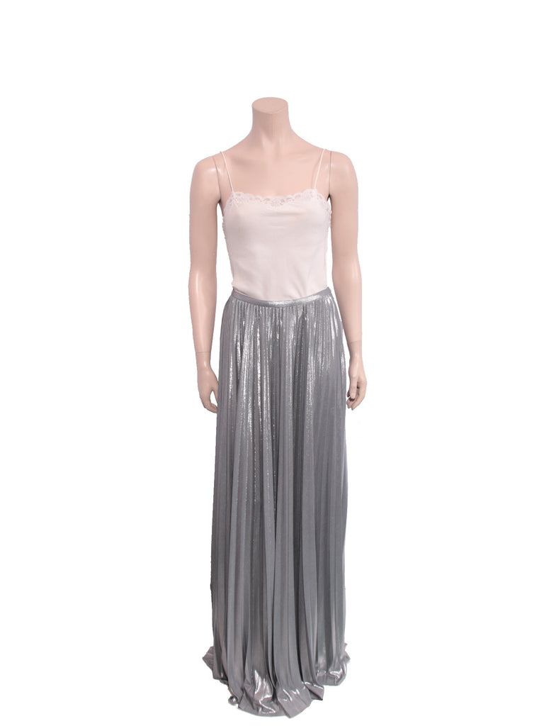 silver pleated maxi skirt