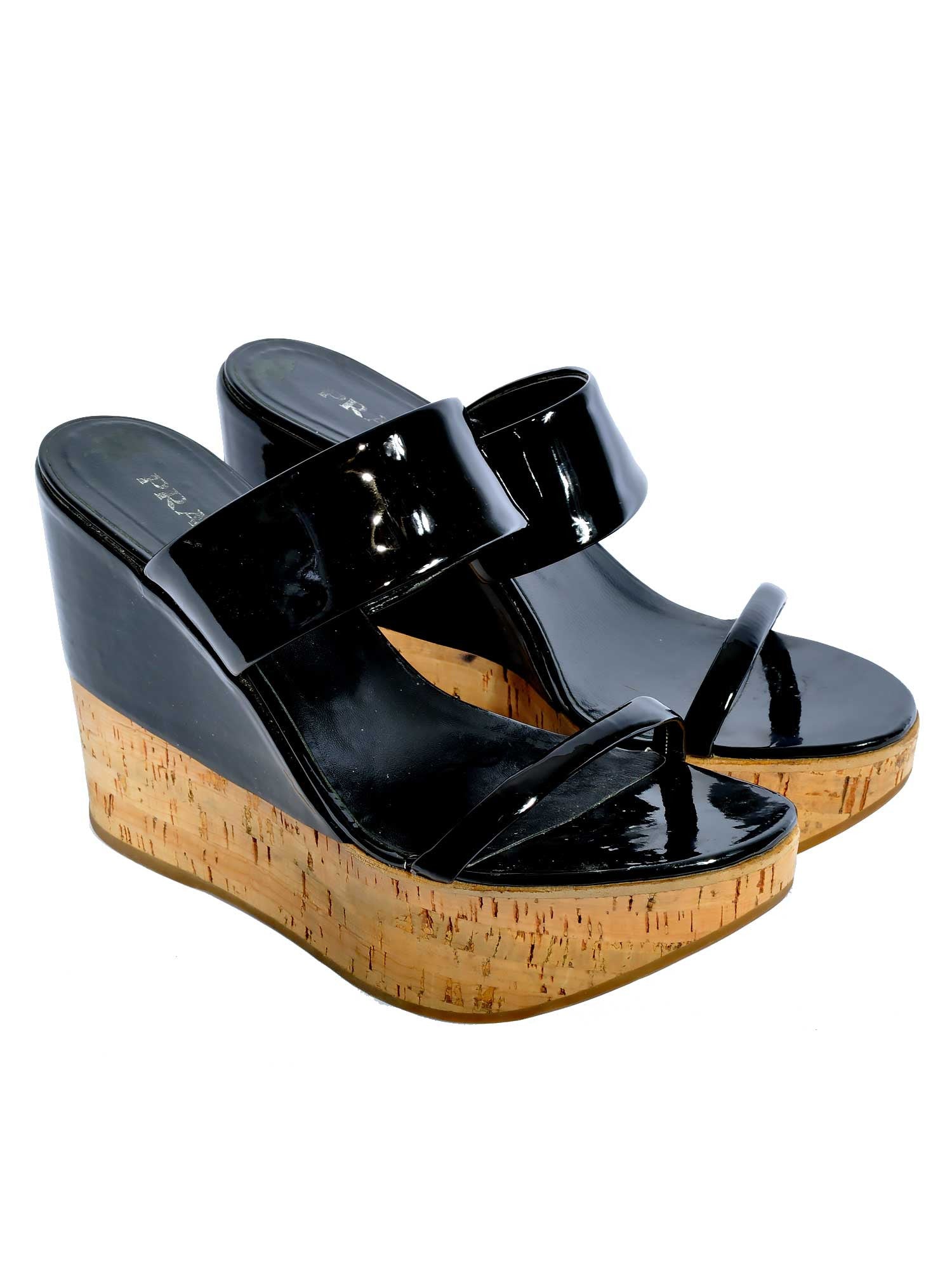 Pre-owned Prada Patent Wedge Sandals | Sabrina's Closet