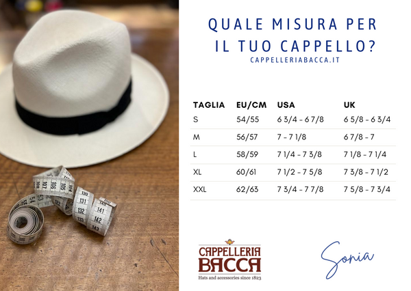 How to take hat measurements, comparative table between measurements and centimeters