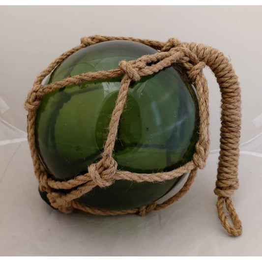 DRH Green Japanese Fishing Glass Buoy with Metal Coil Wrap - Glass Float  Ball - Bright Nautical Decor 
