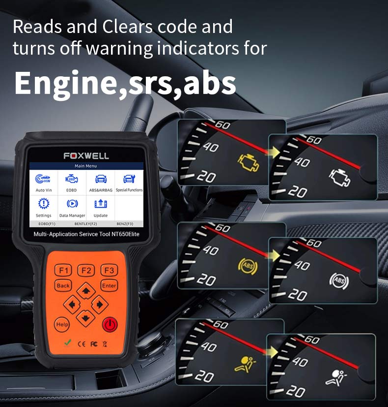 NT650 Elite Reads and Clears code and  turns off warning indicators for Engine,srs,abs