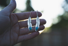 Load image into Gallery viewer, Turquoise + Sterling Silver Boho Feather Earrings
