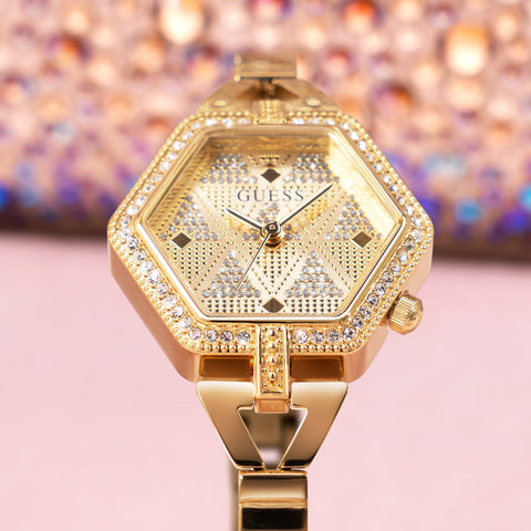 womens gold hexagon shaped case watch