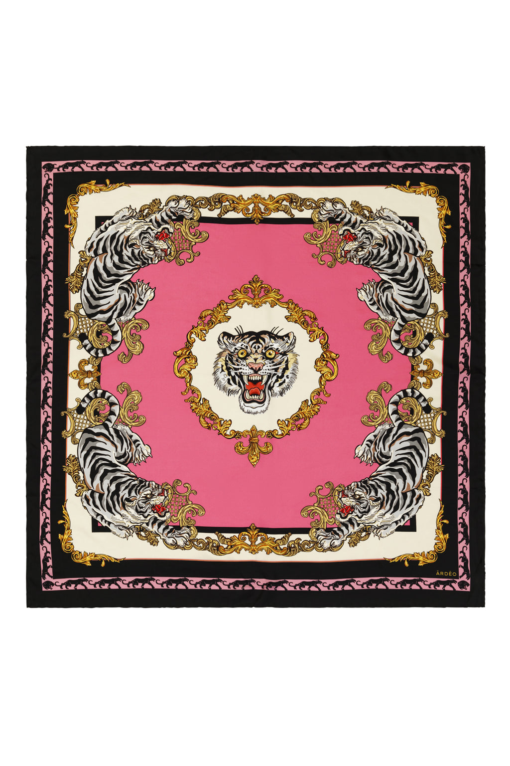 SEASON WIND Multicolored Baroque Tiger Face Silk Scarf 36”/ 35 EC