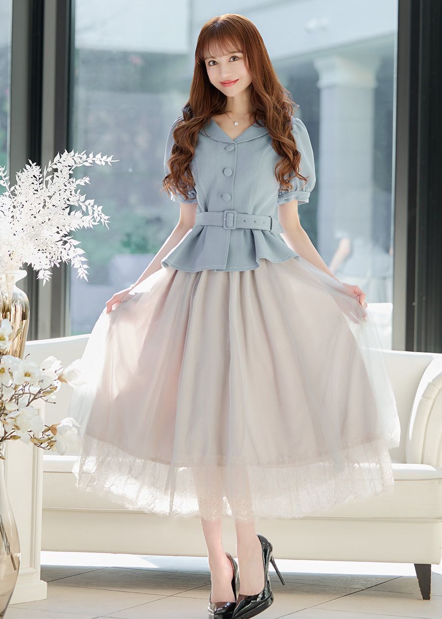 Puff-sleeve tulle one-piece/グレイ | エミリアウィズ公式オンラインストア