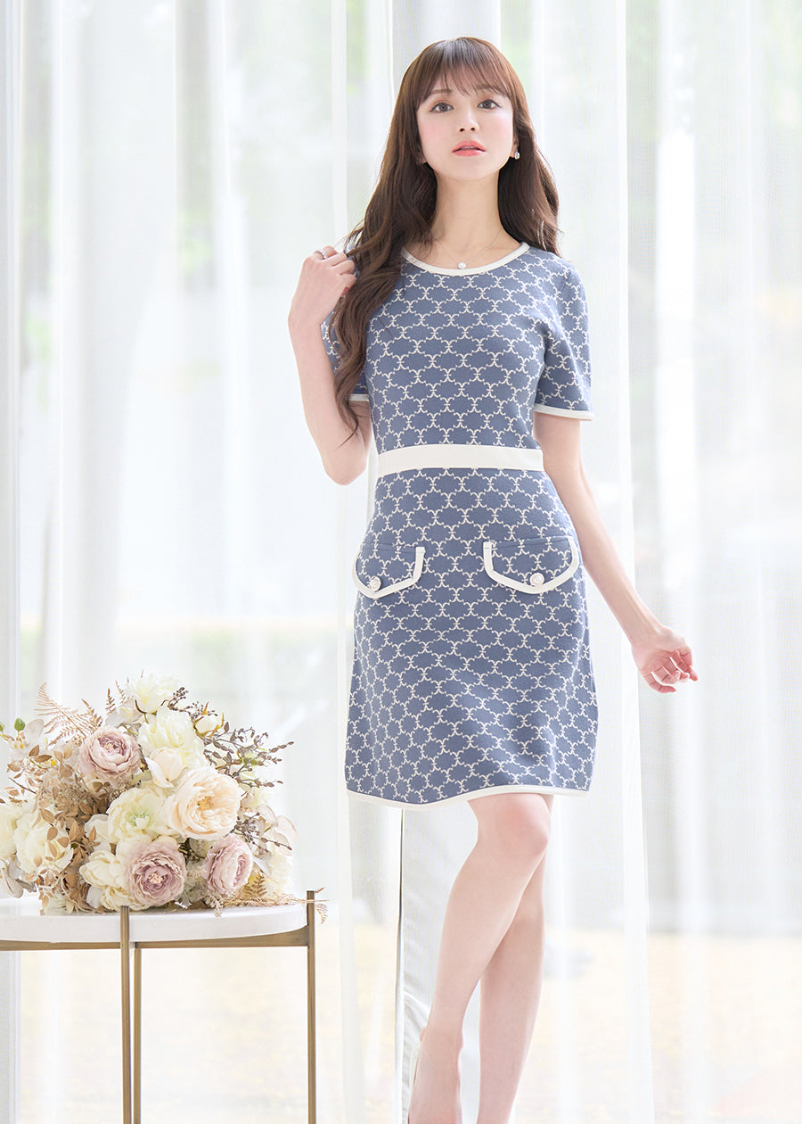 EW motif piping knit one-piece/ブルー | エミリアウィズ公式オンラインストア