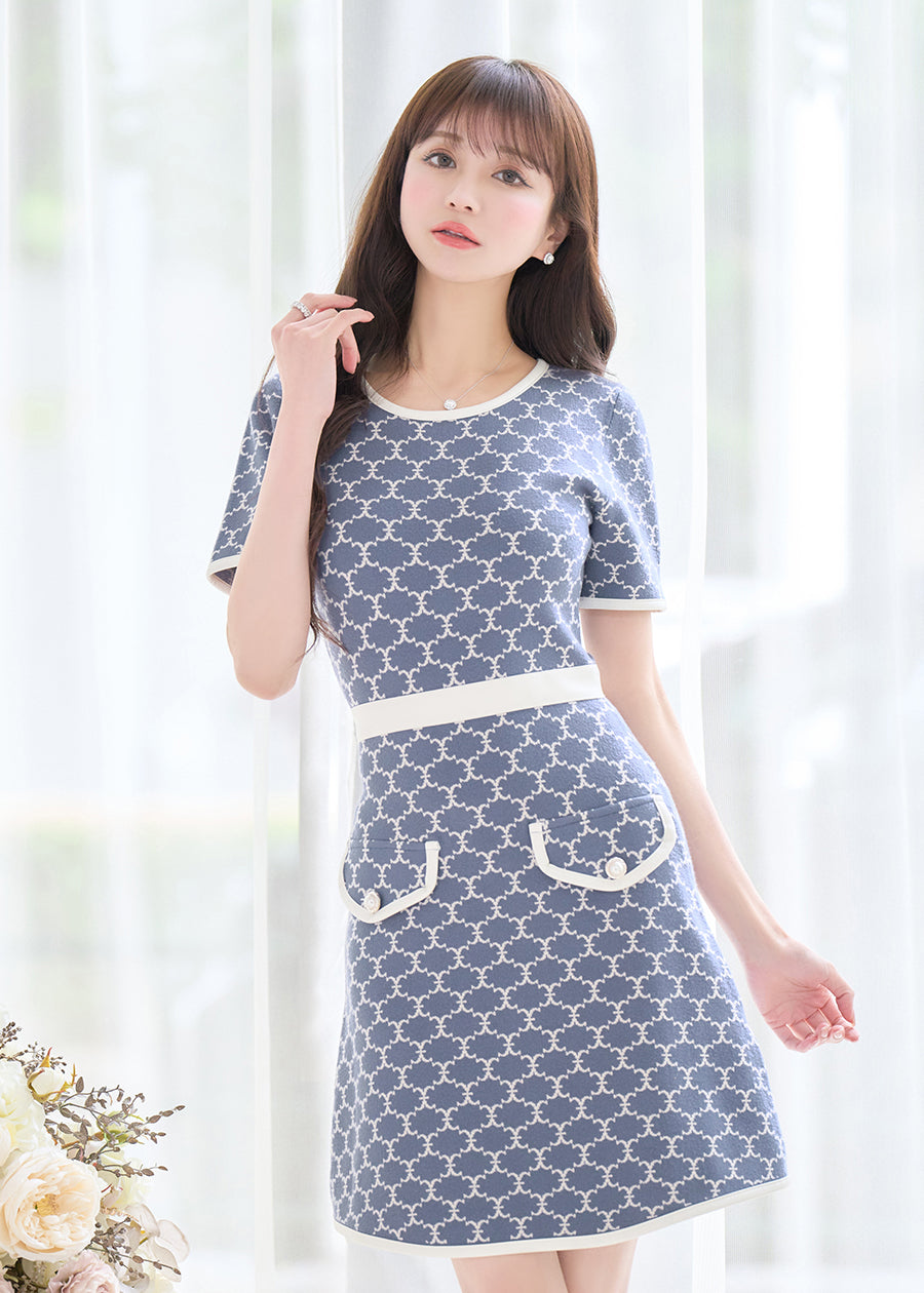 EW motif piping knit one-piece/ブルー | エミリアウィズ公式オンラインストア