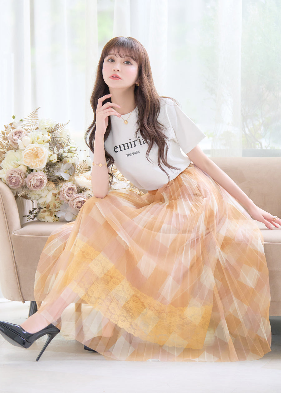 Tulle check skirt/オレンジ | エミリアウィズ公式オンラインストア