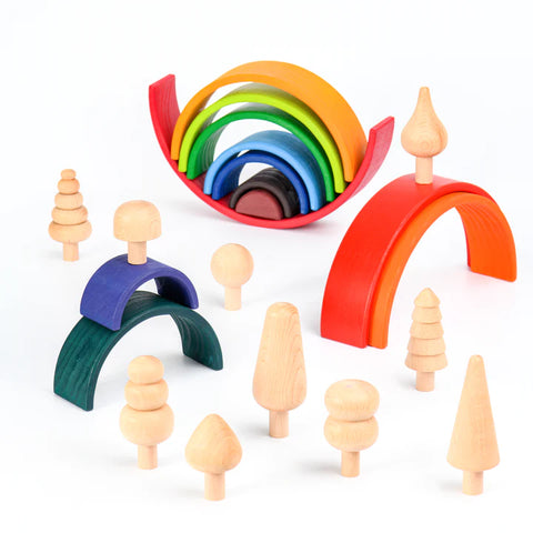 Melli's Kids Montessori Wooden Rainbow Stacker (12PCS - LARGE)