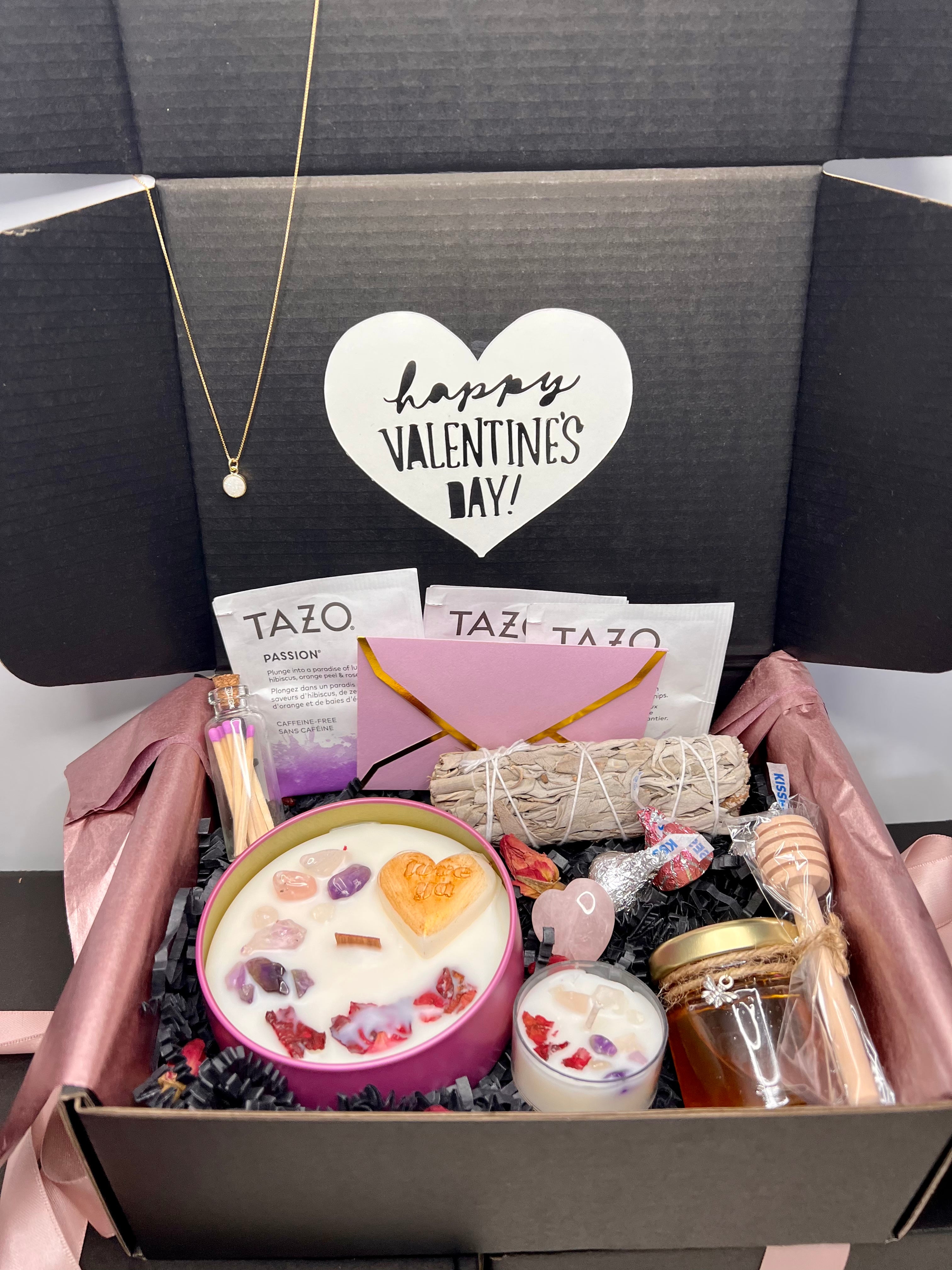 Valentine's Day Gift Box (candle, honey, tea, jewelry, crystals)