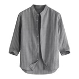 Men's Casual Striped Stand Collar Three Quarter Sleeve Shirt 80528266M