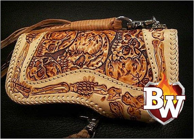 Crypt Western in Black 8-inch Custom Handmade Hand Tooled Leather Men&#39;s Biker Wallet | The ...