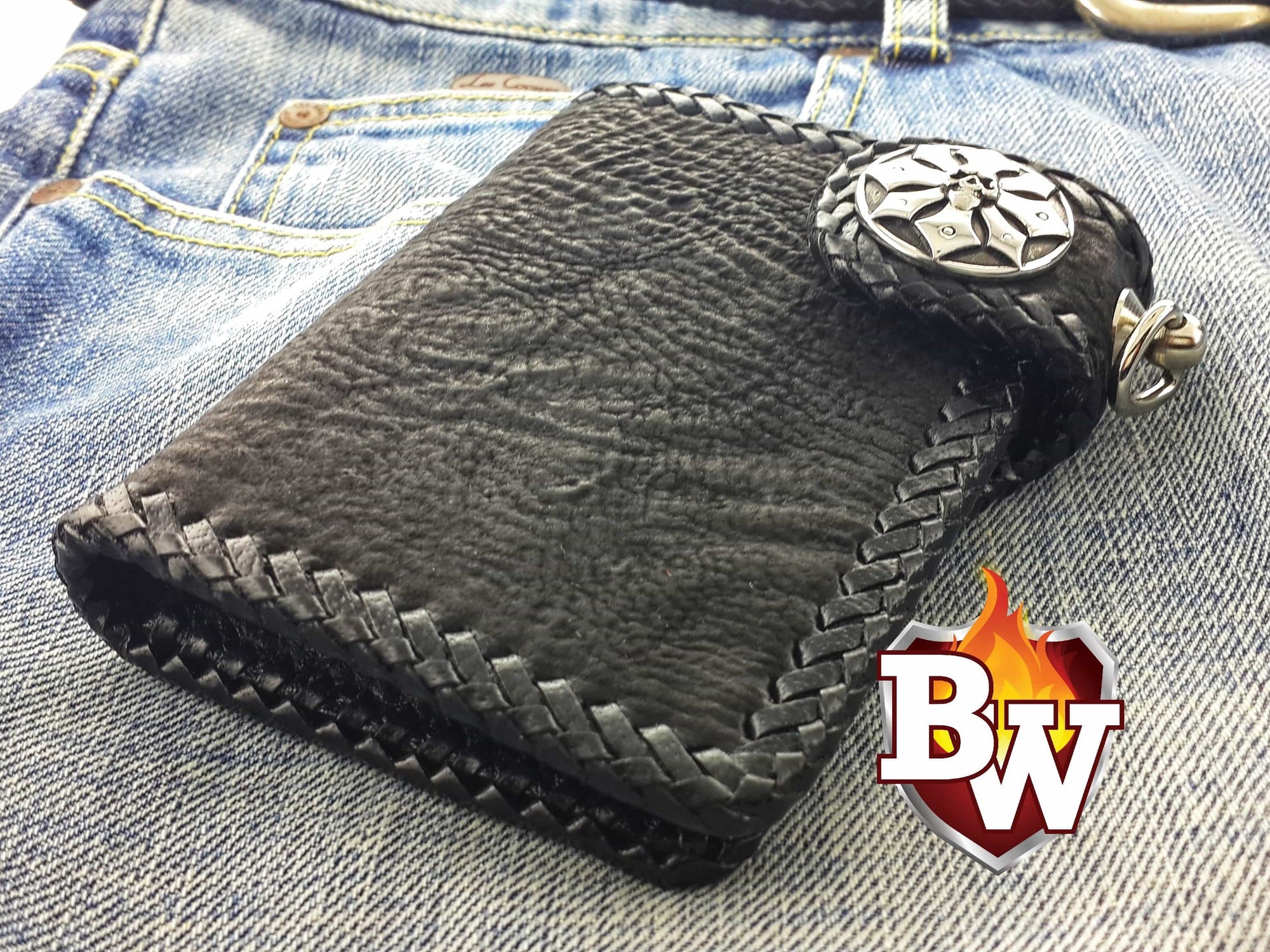 Outlaw 5-inch Custom Handmade Shark and Leather Men's Biker Wallet ...
