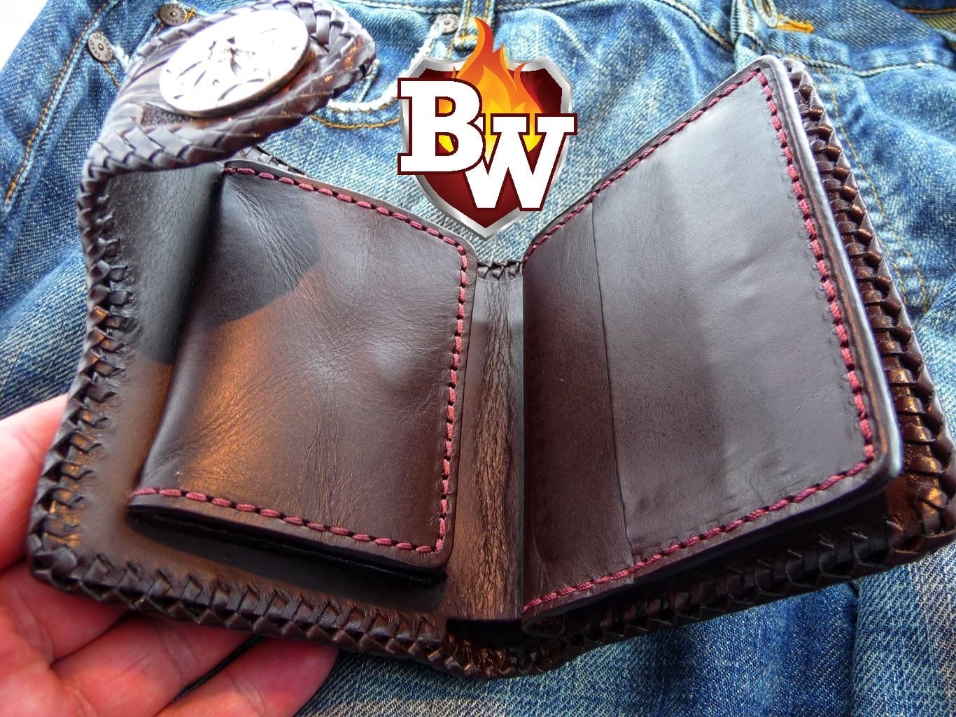 Saloon 5-inch Custom Handmade Hand Tooled Leather Men's Biker Wallet