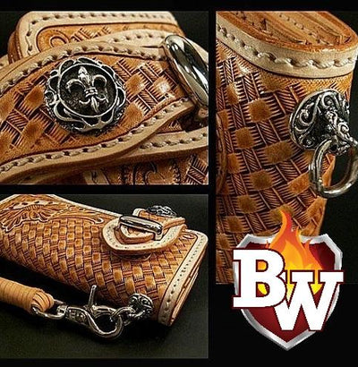 Western in Natural 8-inch Custom Handmade Hand Tooled Leather Men&#39;s Biker Wallet | The Original ...