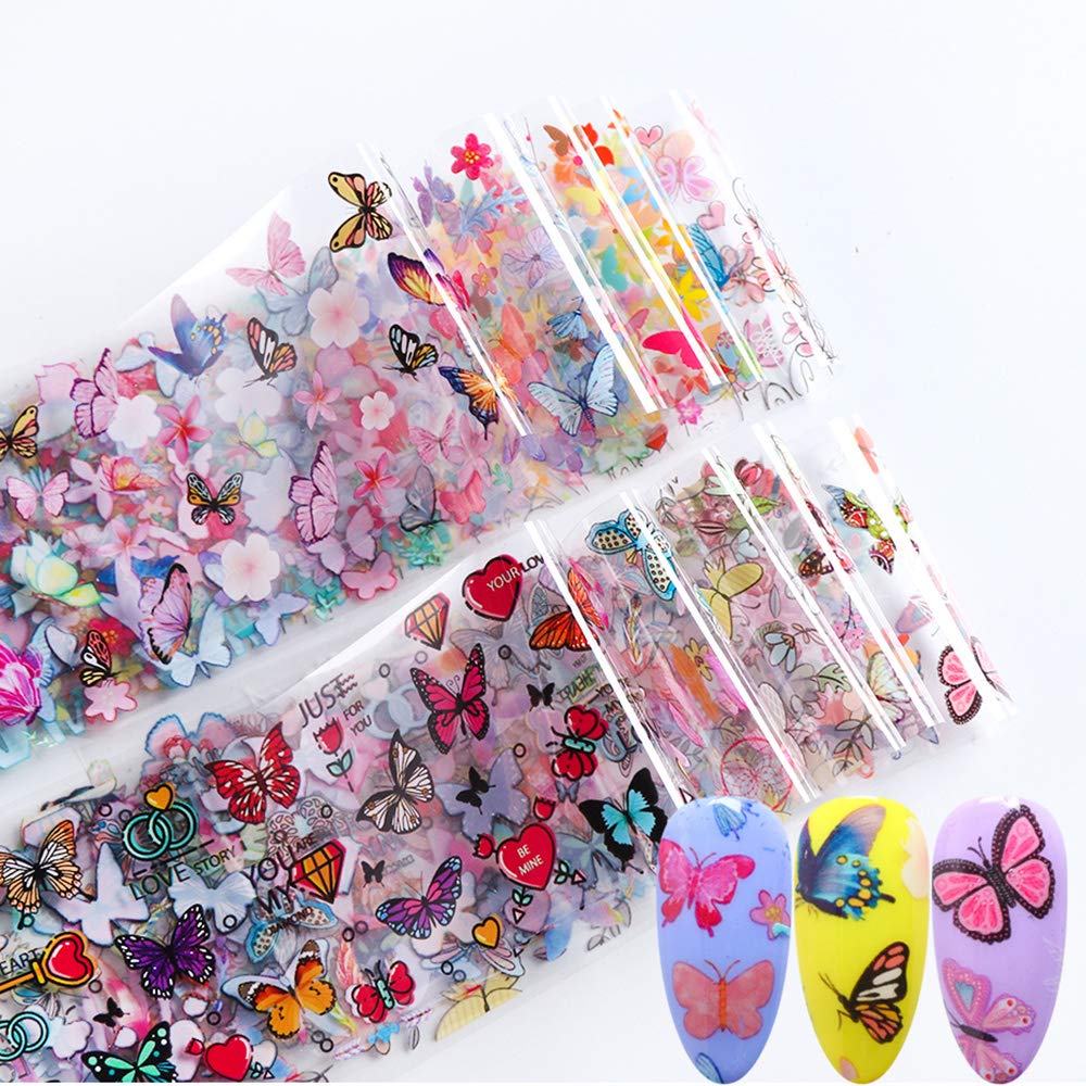 Butterfly Nail Foils Nail Art Stickers Fresh Butterfly Nails Supply Transfer Decals Floral Nail Foil Starry Sky Paper for Women Fingernails and Toenails Decorations Manicure Tips Wraps Charms