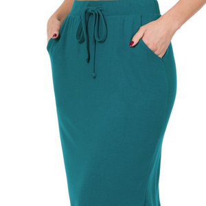 Knee Length Drawstring Skirt with Pockets - Modest Skorts