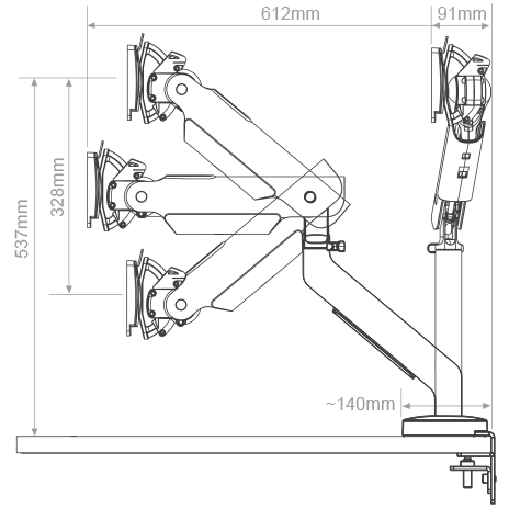 Dimensions du bras du moniteur Flo X