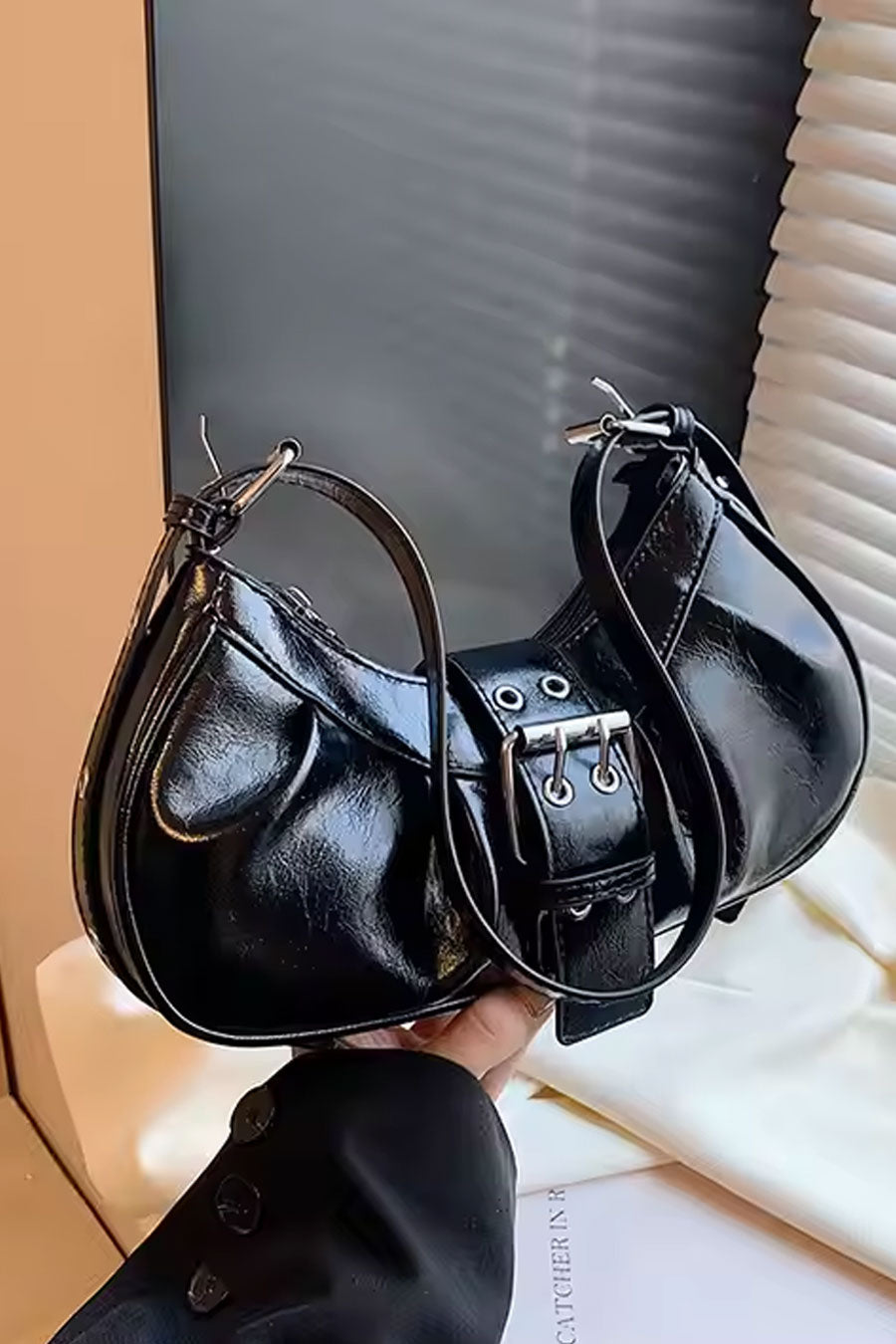 2000s Crescent Shoulder Baguette Bag with Dual-Hole Strap