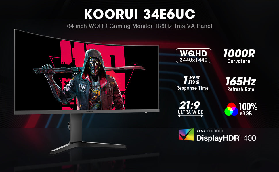 Koorui 34E6uC 34" 165Hz Refresh Rate - 1Ms Response QWHD Gaming Monitor