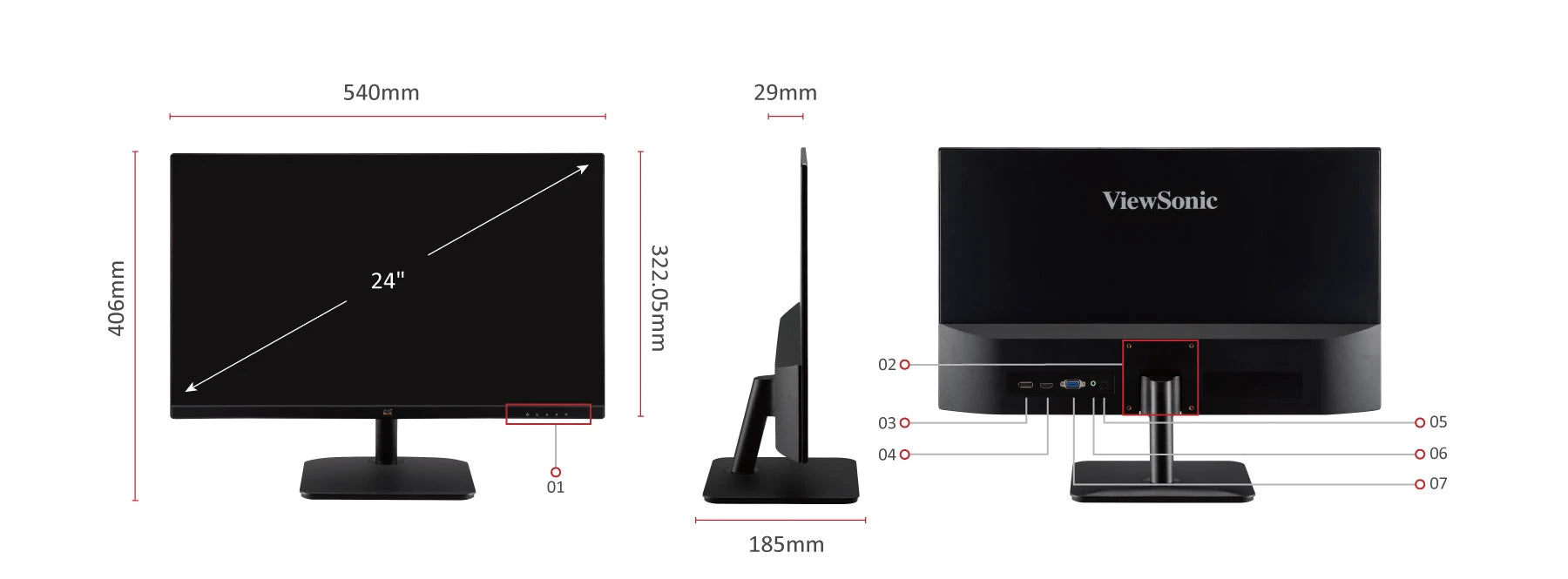 ViewSonic VA2432-MHD 24” IPS Monitor Featuring Display Port, HDMI and Speakers