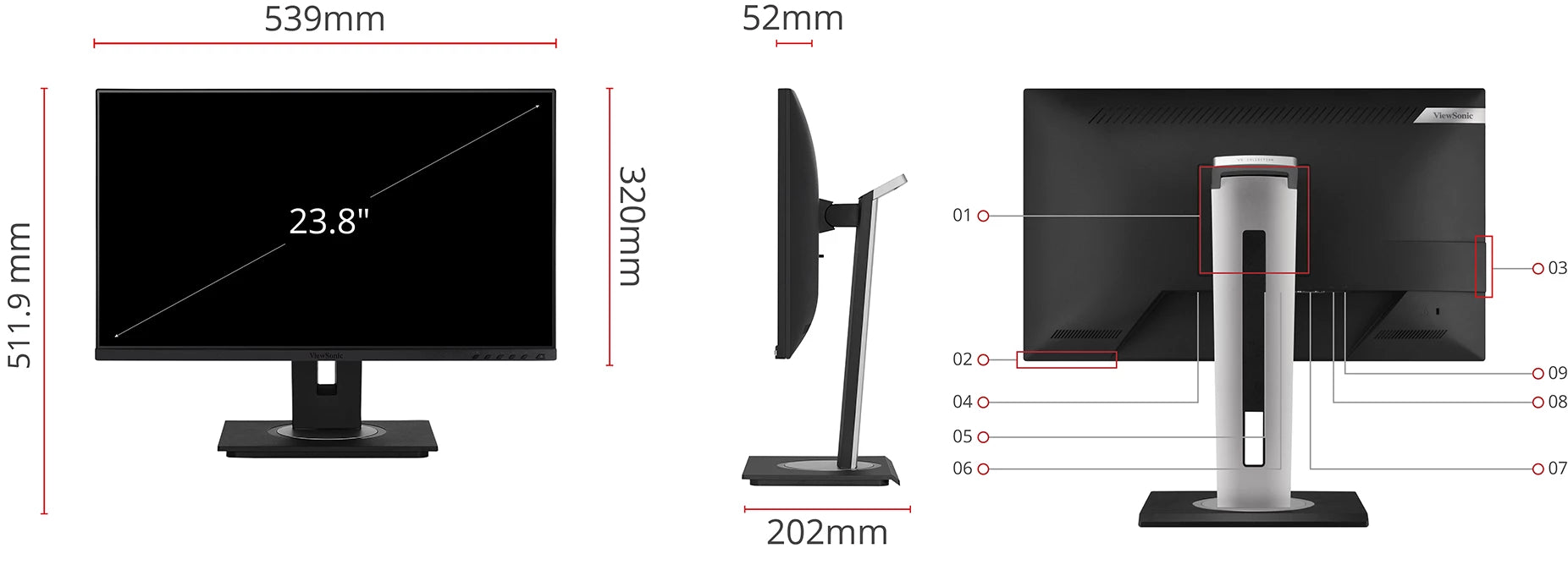 ViewSonic VG2448A-2 24" SuperClear® IPS Frameless Monitor with Advanced Ergonomics