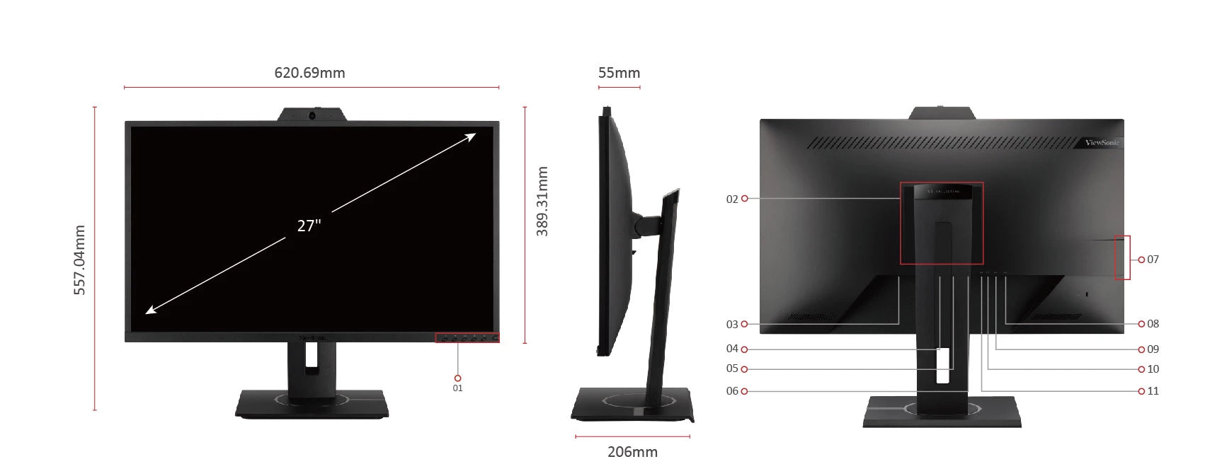 ViewSonic VG2740V 27” IPS Full HD 60Hz Video Conferencing Monitor