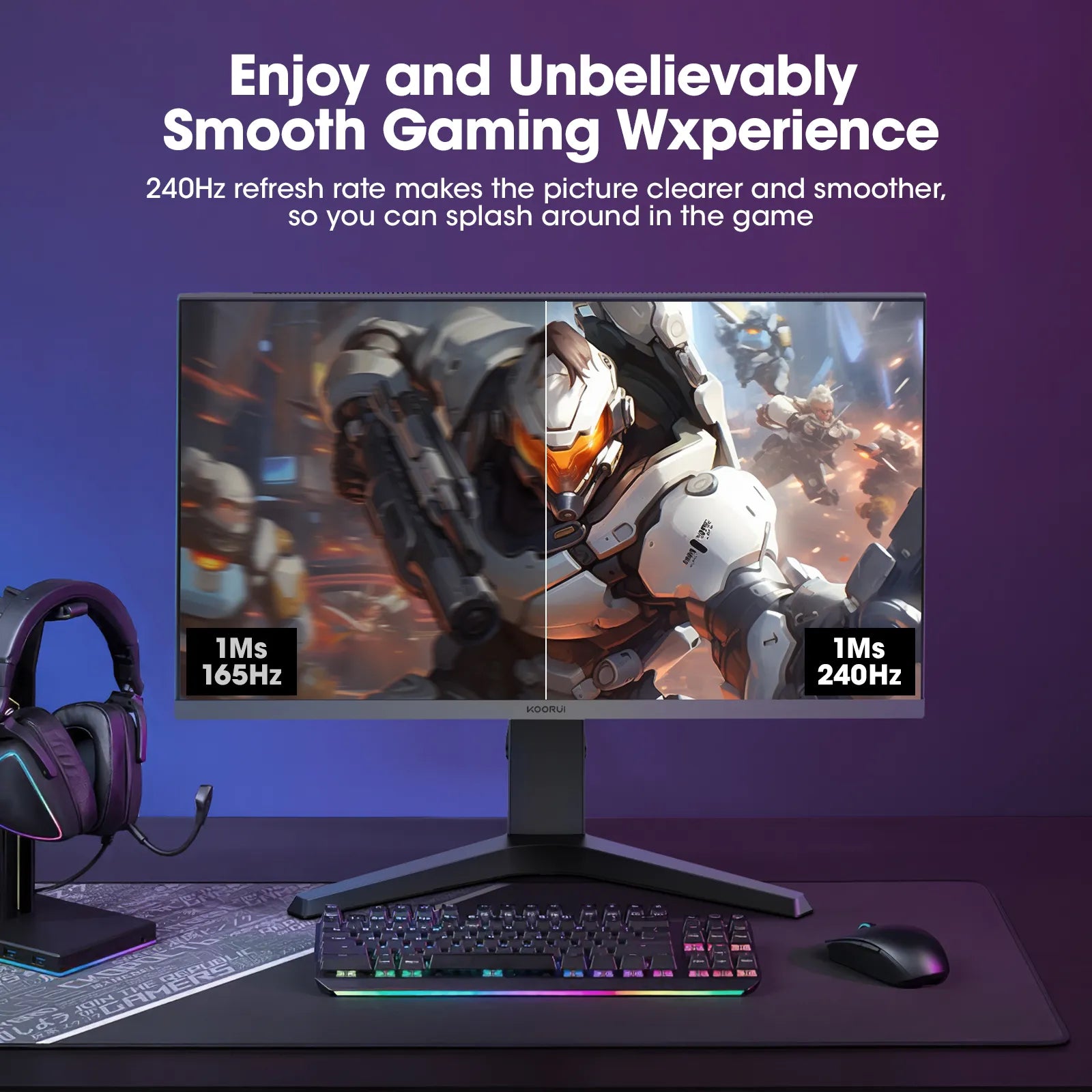 KOORUI 24 Inch Computer Monitor -FHD 1080P Gaming Monitor 165Hz VA 1ms,  AdaptiveSync Technology, LED Monitors with Ultra-Thin, HDMI X2 /DP, VESA