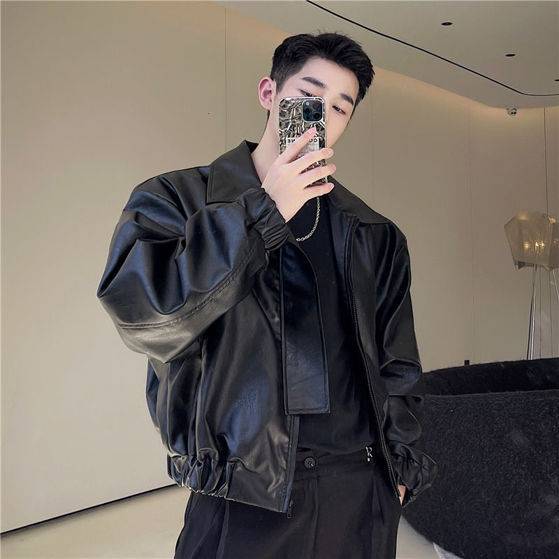 Cropped Faux Leather Jacket | Streets of Seoul | Men's Korean Style ...