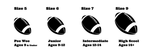 Football Size Comparison High School Size 9, Intermediate Size 7, Junior Size 6, Pee Wee Size 5 Football