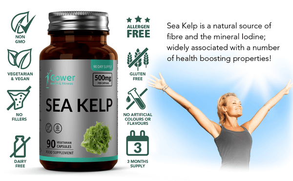 Algas Marinas/Kelp 90 Capsules by Betel Natural - 1000 mg per Serving -  Natural Iodine and Sea Nutrients