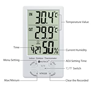 Neoteck LCD 2 in 1 Thermometer&Hygrometer Indoor /Outdoor