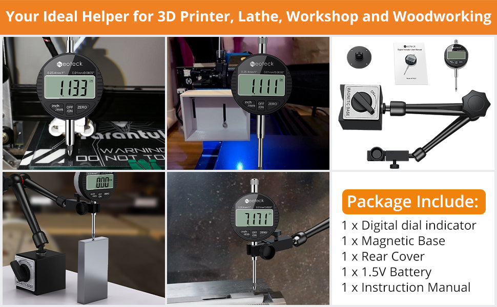 Neoteck 0-1inch/ 25.4mm Digital Dial Indicator Gauge and Magnetic Base Set