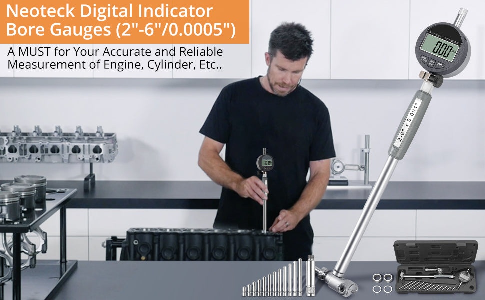 Neoteck Bore Gage Set Digital Indicator Dial Bore Gauge (2"-6"/0.0005") Measurement