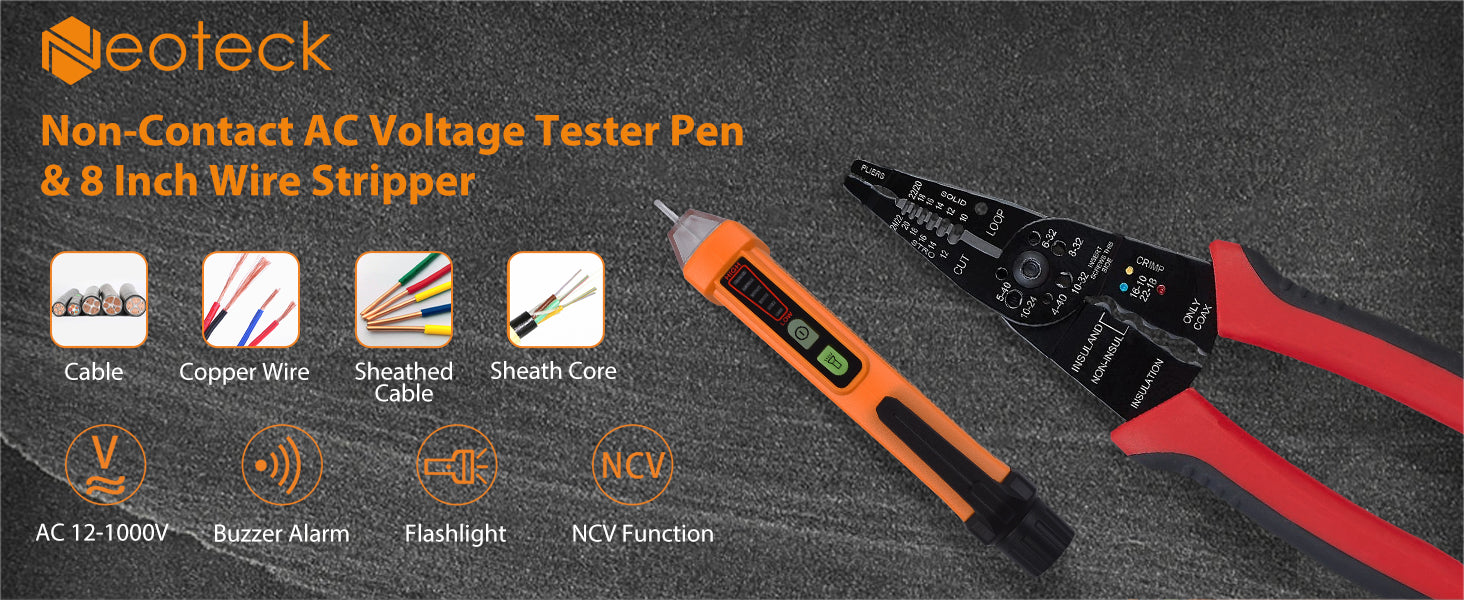 Neoteck Non Contact Voltage Tester 12V-1000V AC Pen+Wire Stripper