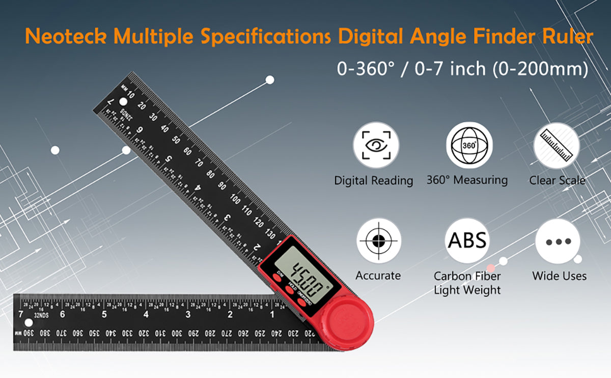 Neoteck Digital Angle Finder Ruler 7-Inch 200mm Protractor Angle Gauge