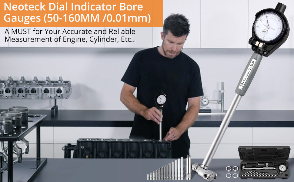 Neoteck Dial Bore Gauge 50-160MM Indicator 0.001MM Dial Bore Gauge Set