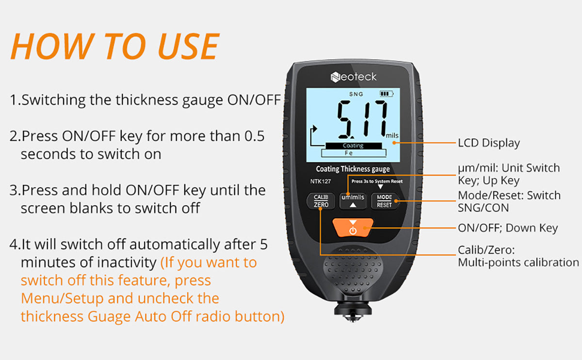 Neoteck Thickness Gauge Car Paint Coating Thickness Gauge Meter 0-1500um