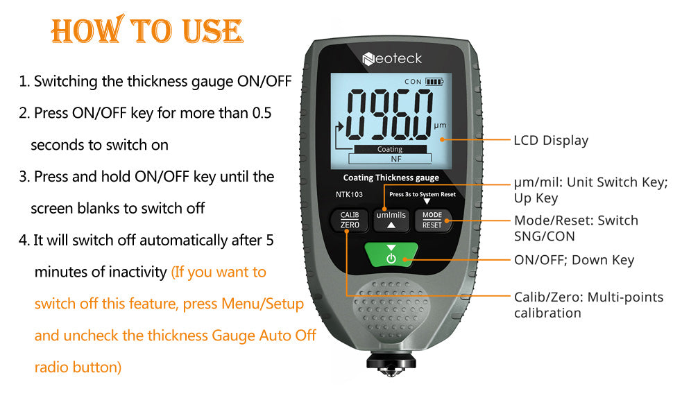 Neoteck Car Paint Coating Thickness Gauge