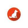 Dog graphic on a dark orange circle