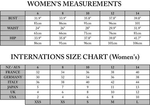 clothing size chart