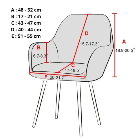 Dimensions housse de chaise design arrondi avec accoudoirs