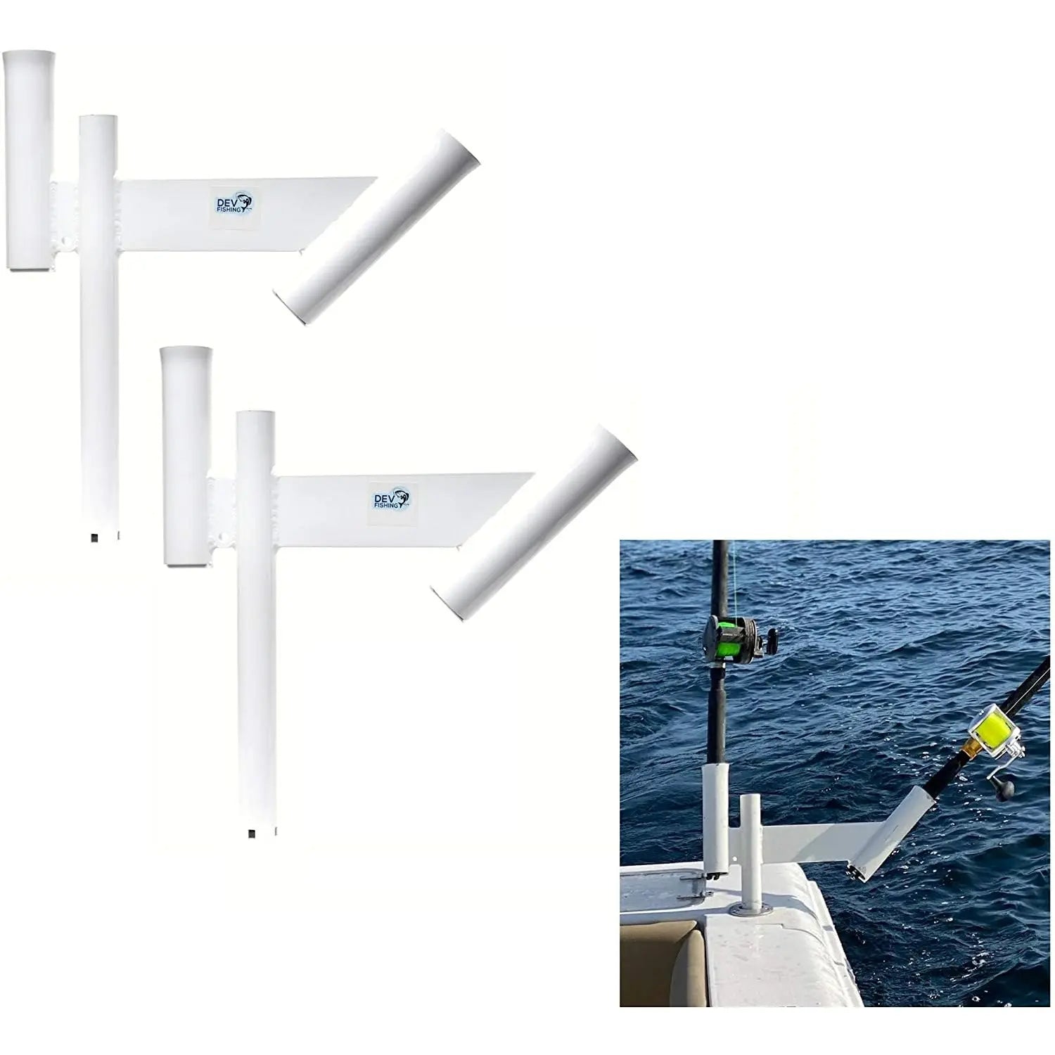 Dev Fishing Dual Offset Fishing Teaser Dredge Rod Spreader Outrigger Boat Trolling Holders Pair - DevFishing product image