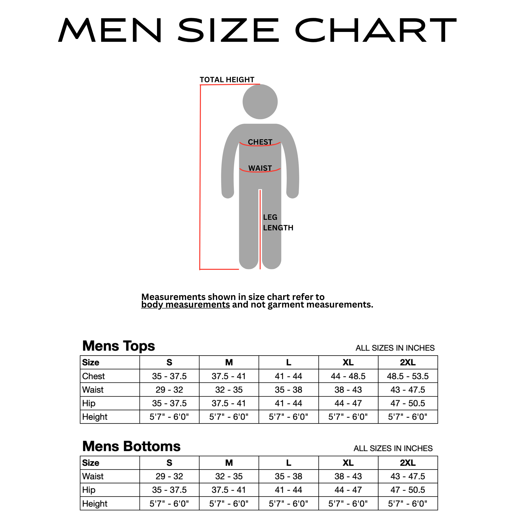 men size chart