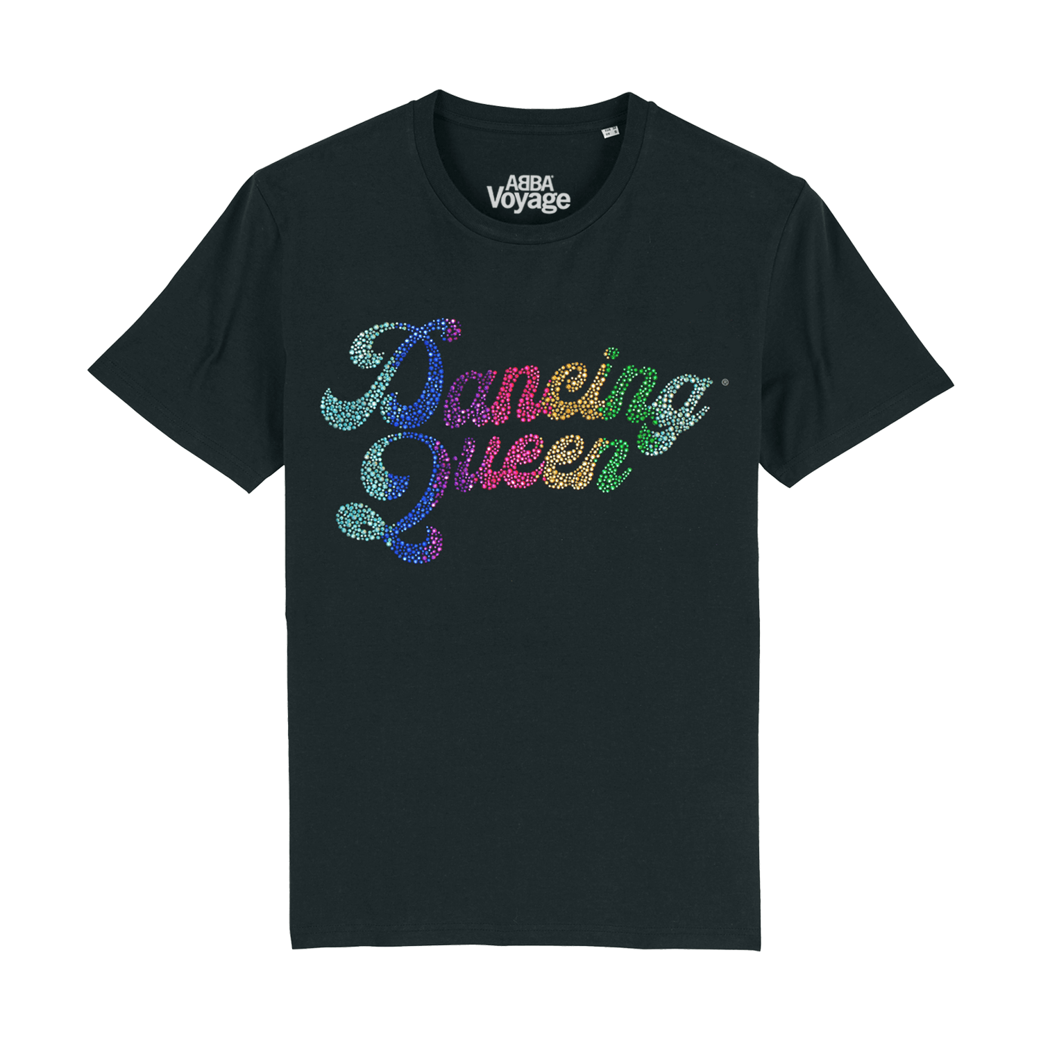 DANCING QUEEN RAINBOW DIAMANTE BLACK T-SHIRT - Official ABBA Voyage Store product image