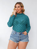 Every Bit of Pretty Plus Size Polka Dot Star Print Mesh Top - Turquoise - for women