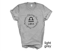 Load image into Gallery viewer, Libra Zodiac Sign tshirt.  Libra personality tshirt. Zodiac tshirt. Horoscope.
