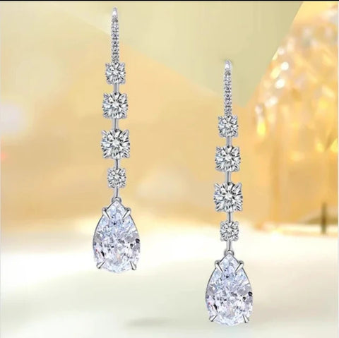 Pear long Cubic Zirconia Earrings Diamond Veneer