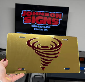 Clinton Red Tornado Mirror License Plate - K&A Designs/Johnson Signs