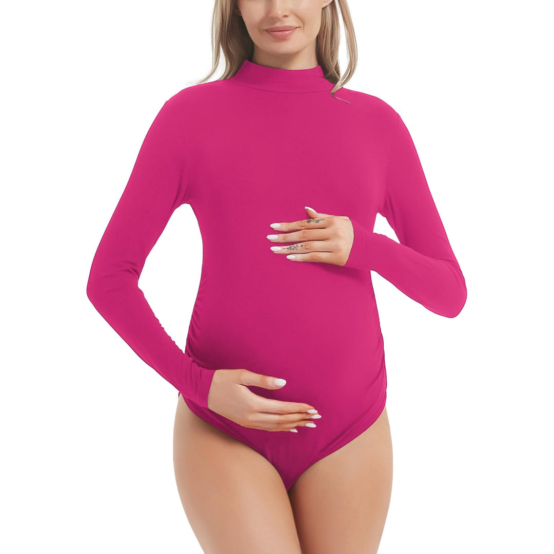 Bhome Maternity Shirt Mock Neck Long Sleeve Bodysuit for Pregnant